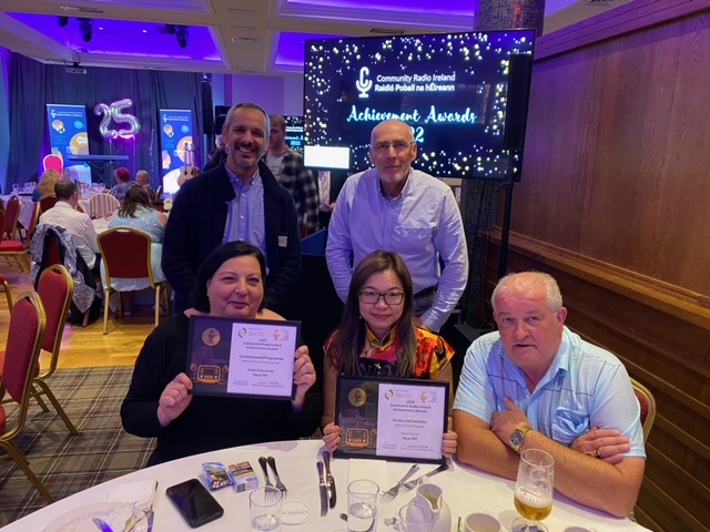 nearfm's tweet photo. Congratulations to Alice Chau-Ginguene whose programme Asian Talents won a Gold award at this year's Craol Awards. Near FM also received an award for Dublin Punk Untold. Pictured are Patrick Domanico and Michael Sullivan (back), Sally Galiana, Alice and Donie Tarrant (front) https://t.co/foNXl5NRWr