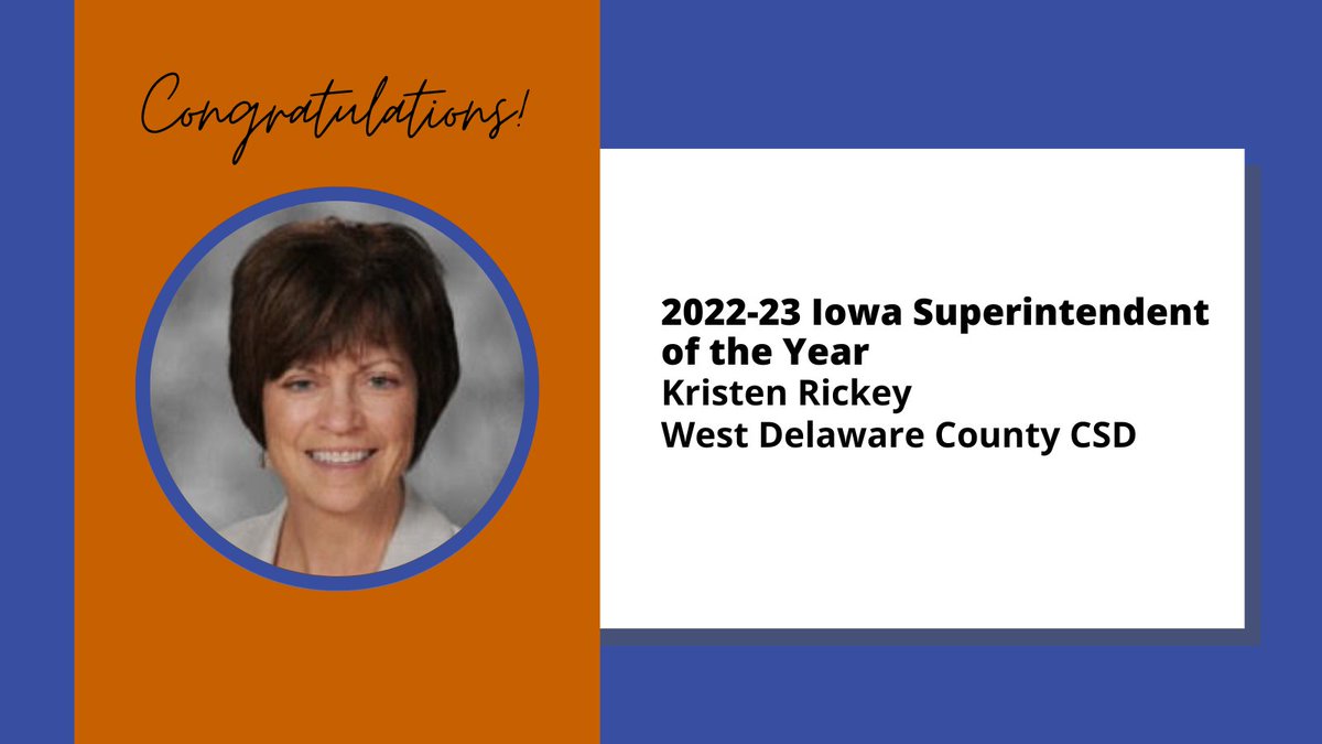 sai_iowa's tweet photo. 🎉 Congratulations to Iowa's 2022-23 Superintendent of the Year Kristen Rickey of West Delaware County!

https://t.co/1DOSD0fh7o https://t.co/d5Pa8LM3Rp