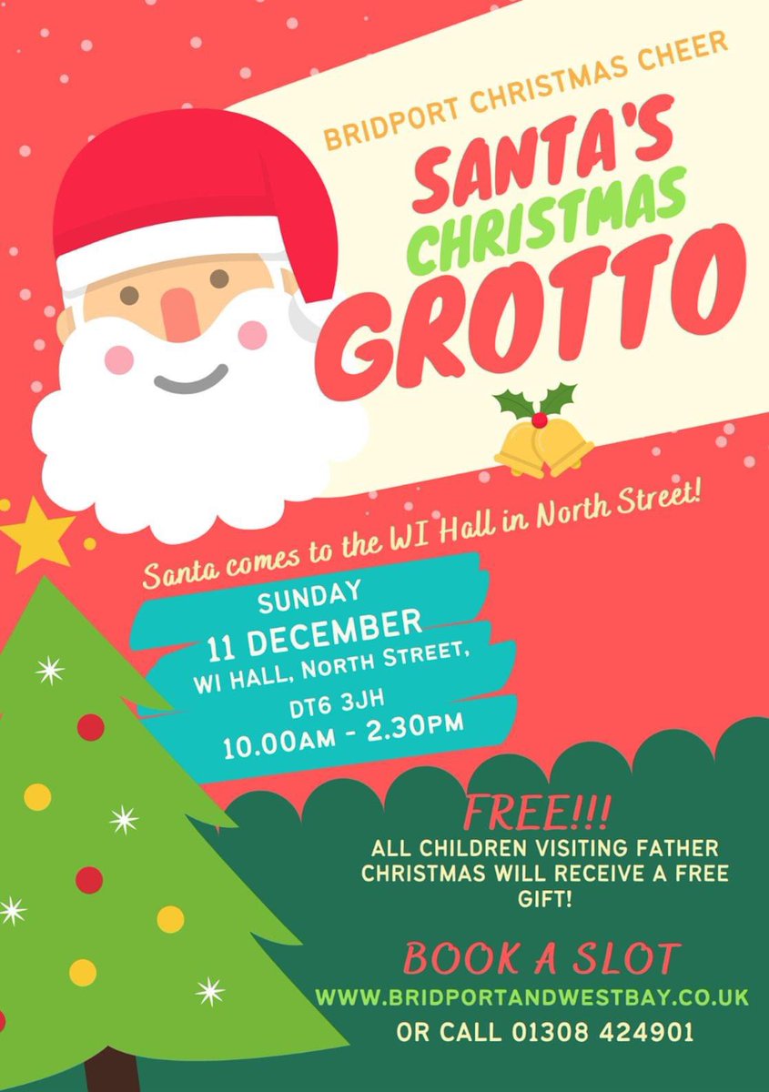 BridportCheer's tweet photo. We've just heard that Father Christmas will be visiting Bridport on Sunday 11th December!  To book a slot to visit the Grotto please follow the link below
https://t.co/mK9liFXst4 https://t.co/nWgaU8FHy1