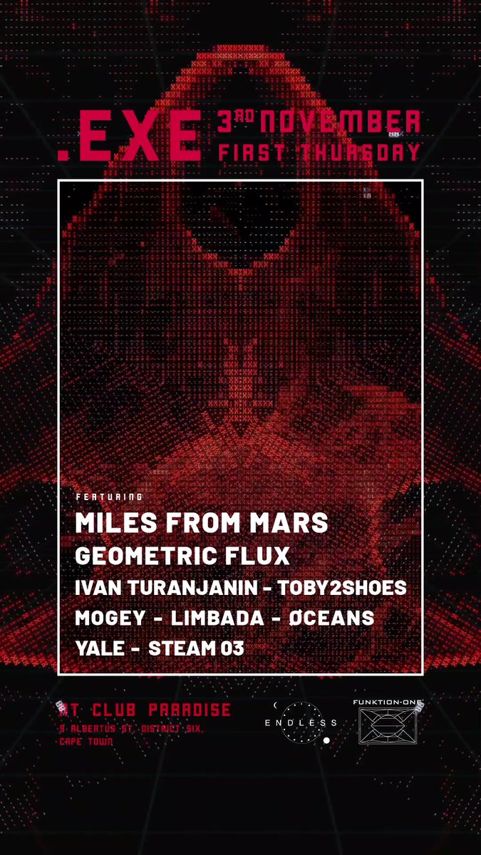 Join us this FIRST THURSDAY as we run the program and hack the mainframe of psy and techno //

++ Featuring some of the best DJs and producers the Mother City has to offer ++

🫀Tickets: qkt.io/0h3RMw

× See you there ×