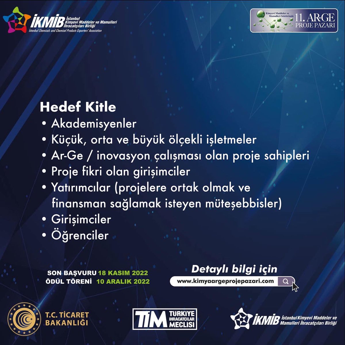 Kimyevi Maddeler ve Mamulleri Sektöründe  11. Ar-Ge Proje Pazarı etkinliği hakkında daha detaylı bilgiye ulaşmak için lütfen kimyaargeprojepazari.com web sitemizi ziyaret edin.

#ikmib #argeprojepazari #kimyaargeprojepazari