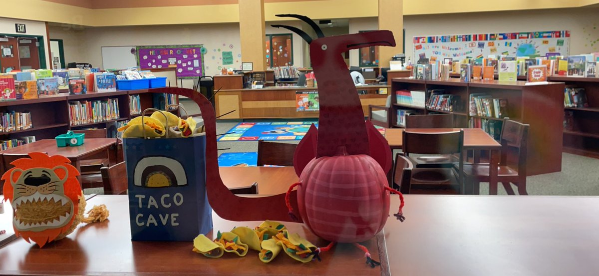 schoolpsychPB's tweet photo. @rubingo My school had a staff pumpkin decorating contest! I had to make a dragon from one of my favorite books! https://t.co/zsJpqbxq9V