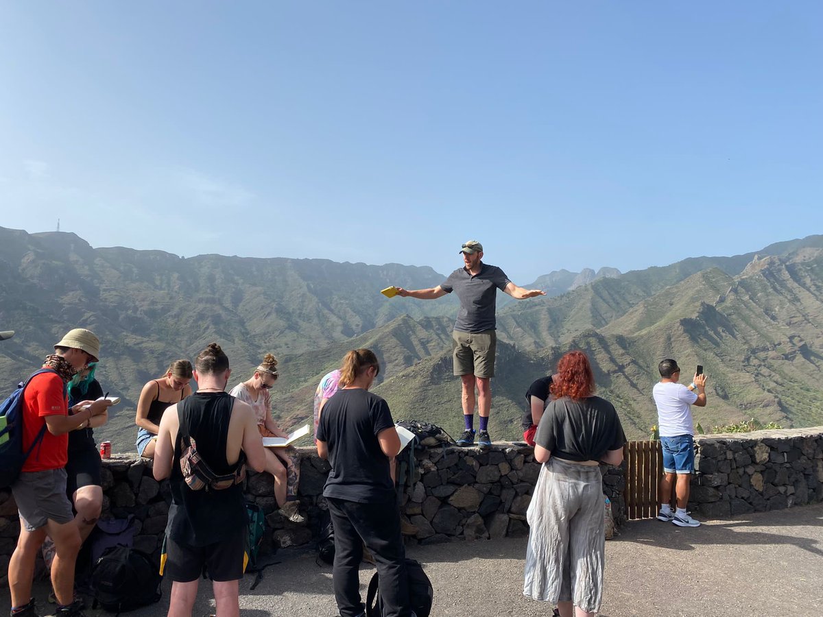 Doc_GBird's tweet photo. @BangorSNS #Tenerife 2022 #fieldcourse Day 5…not Tenerife, but stunning La Gomera instead. #Garajonay National Park, Monte Verde Forest, #columnarbasalts and onion skin weathering. @BUGeography @BangorUni @BFSA_forestry @BUEnvironment https://t.co/zzYhRD53pF