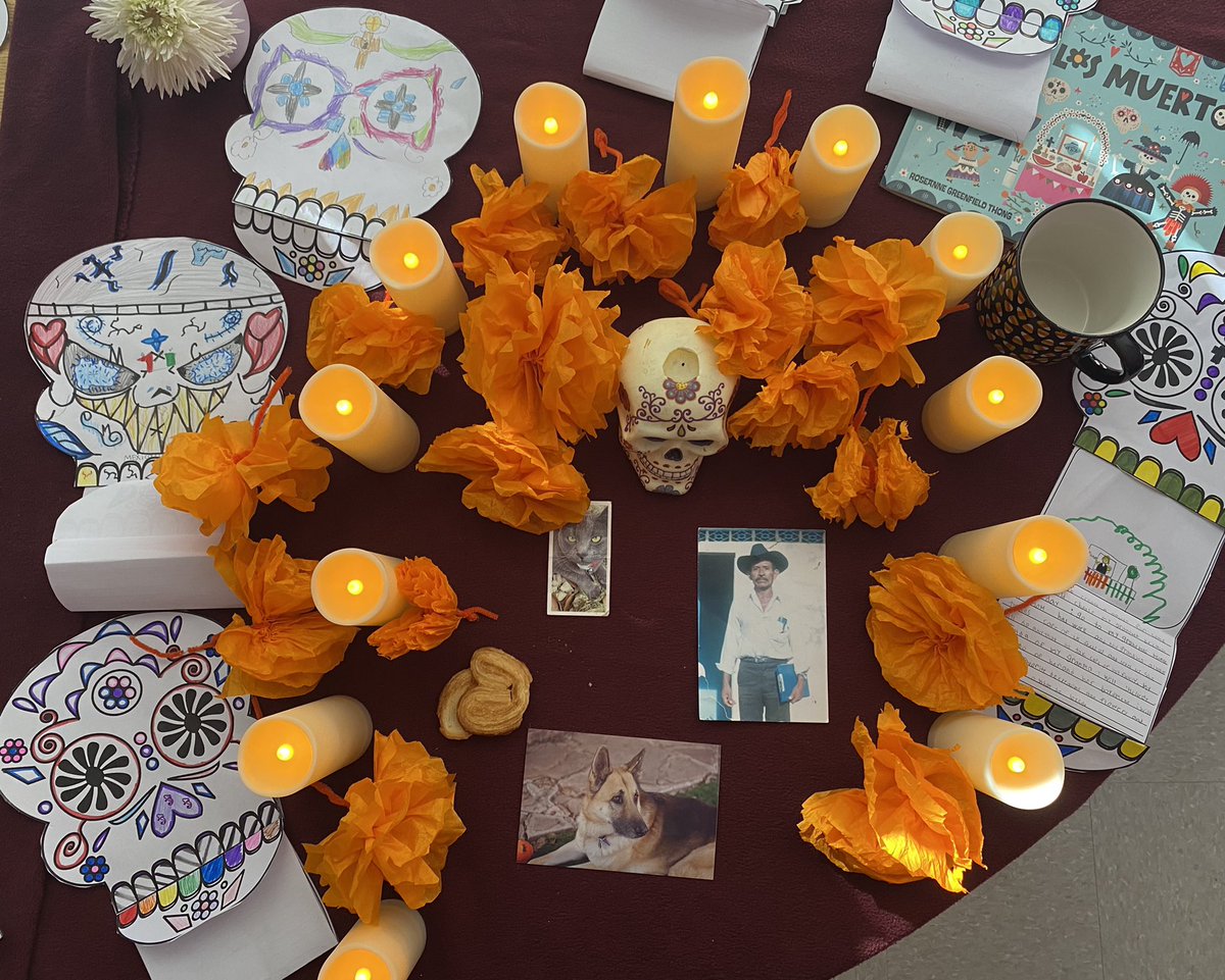 ASLozano0507's tweet photo. “Mrs. Lozano, who are you supposed to be today?”  “I’m Mrs. Lozano, observing día de los muertos.” Our ofrenda is ready. @Weaver_Eagles @gisdnews https://t.co/aDjGRxUihG