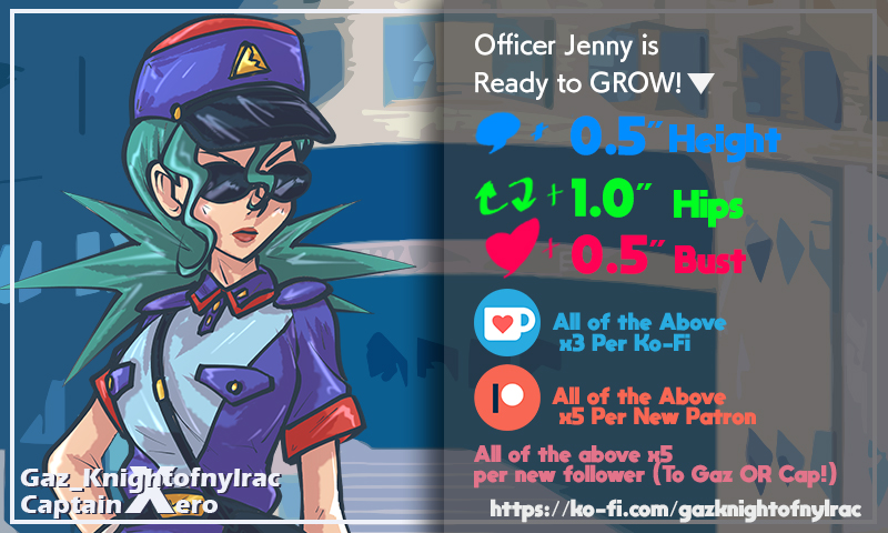 Lady #42 rounds out our Officer Jenny theme with a growth drive featuring the Coolest Jenny hailing from the Original Series!

Anyone who does the Akira Slide is automatically Cool™️, I don't make the rules. 😎

Background by <a href="/CapnXero/">CaptainXero</a>, art by me and growth by all y'all!