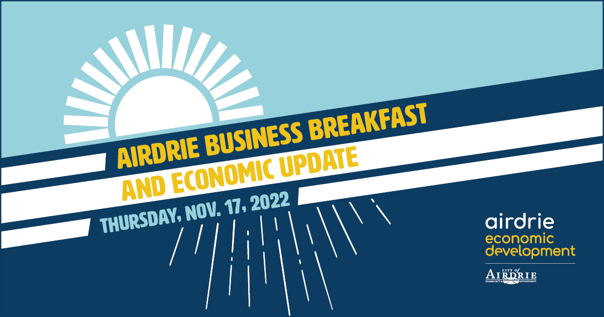 City_of_Airdrie's tweet photo. Join Airdrie Economic Development on Nov. 17, for the annual Airdrie Business Breakfast and Economic Update. Hear from Brock Dickenson and Rob Roach on Alberta’s economic outlook going into 2023. Purchase your tickets now: https://t.co/Up4janLnXj https://t.co/JHucIOIEyP