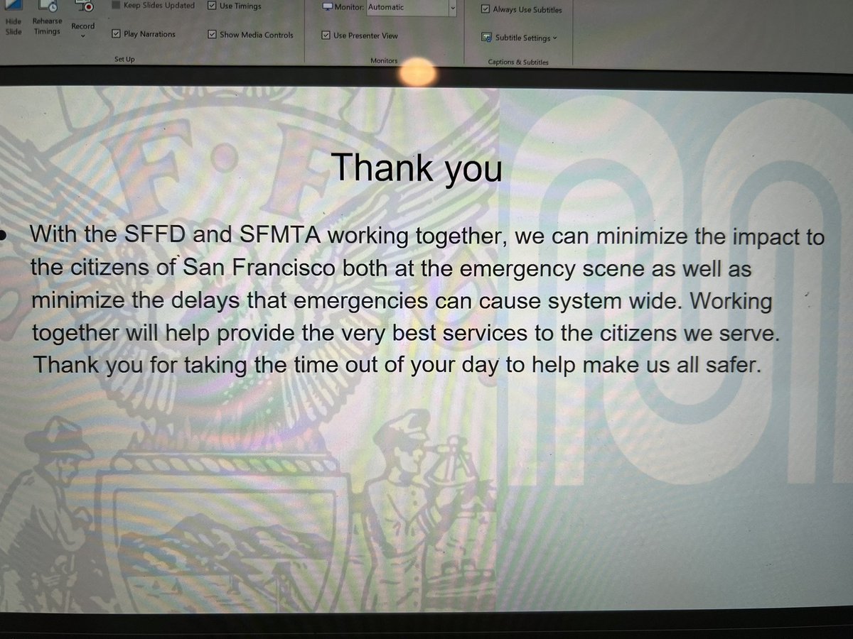 SFFDPIO's tweet photo. Thank you, @SFMTA_Muni new employees, who are taking the Safety at Roadside Emergencies for MUNI today presented by the #SFFDPIO with one goal, your safety. https://t.co/SNvuxPhr7l