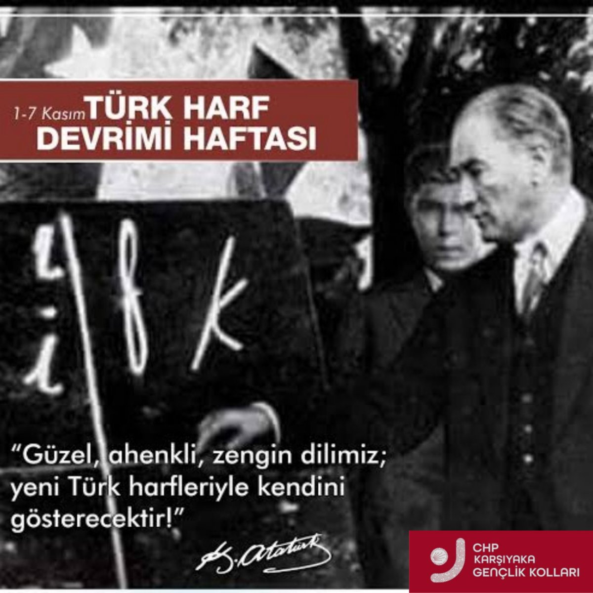 Cumhuriyetimizin önemli adımlarından olan 1 Kasım 1928 tarihindeki Harf Devrimi'nin 94. Yılını kutluyor; Büyük Önderimiz Gazi Mustafa Kemal Atatürk'ü saygıyla ve özlemle anıyoruz.