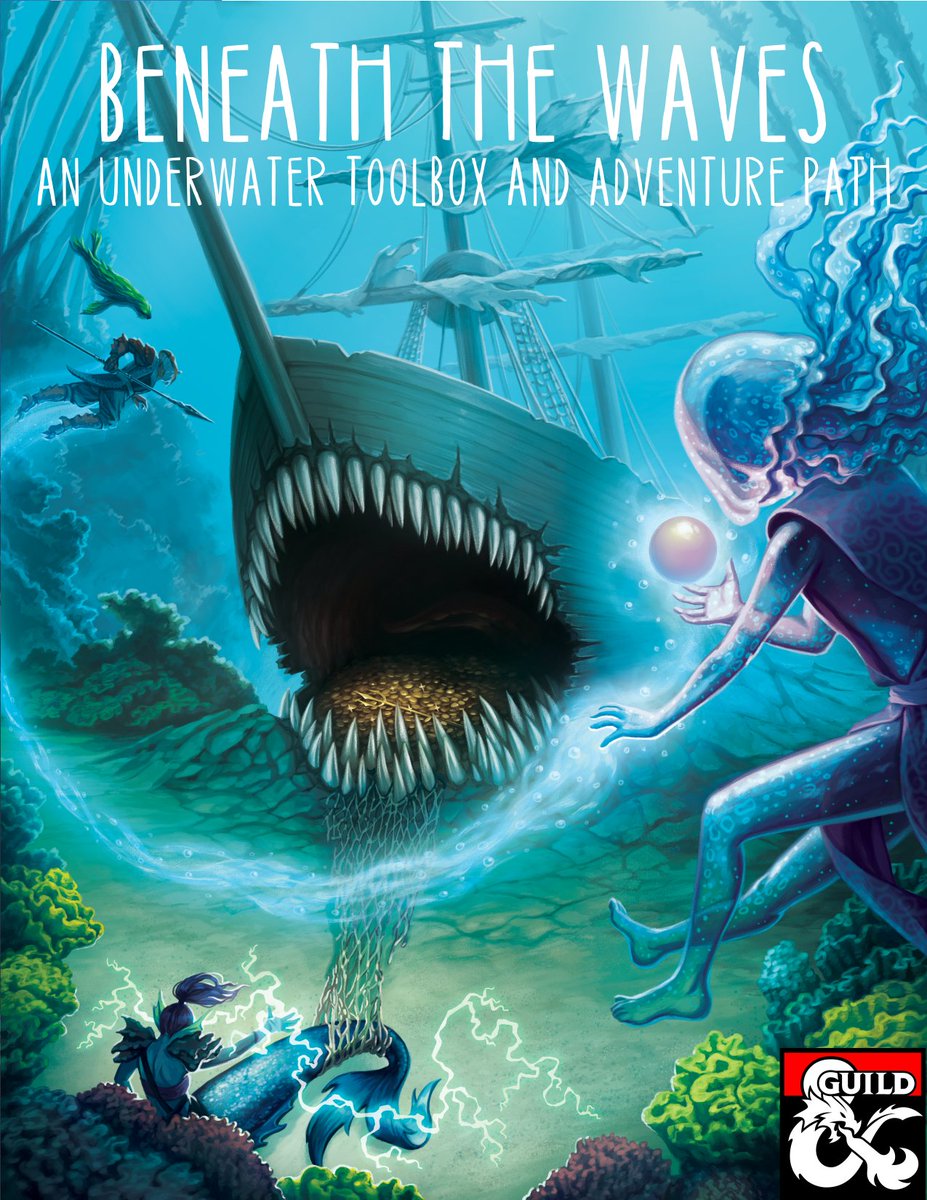 Explore the fantastical depths of the ocean in 🌊BENEATH THE WAVES🌊, a brand new D&D book splashing onto DMsGuild on 21st November! Includes a whole school of rules for underwater play and an epic tier 1 adventure path!