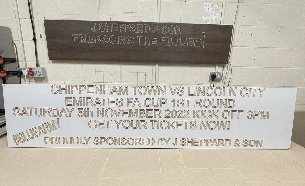 Having a play with our new @yetitool #cnc bench, thought we’d do this @ChipTownFC @LincolnCity_FC @EmiratesFACup @BBCBristol @BBCSport #bluearmy #packthepark