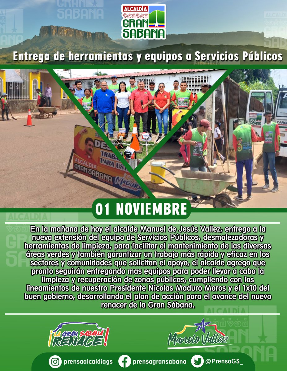 PrensaGS_'s tweet photo. Seguimos trabajando por embellecer nuestro municipio y así avanzar una vez más en el renacer de la Gran Sábana
@NicolasMaduro  @amarcanopsuv  @manolovallez https://t.co/BTktvzbQ8J