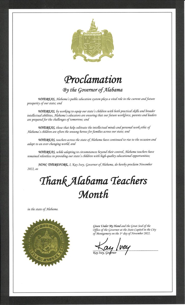 GovernorKayIvey's tweet photo. Download the #ThankALTeachersMonth proclamation here: https://t.co/tq4QiUAjAh https://t.co/EIj6iLX6vT