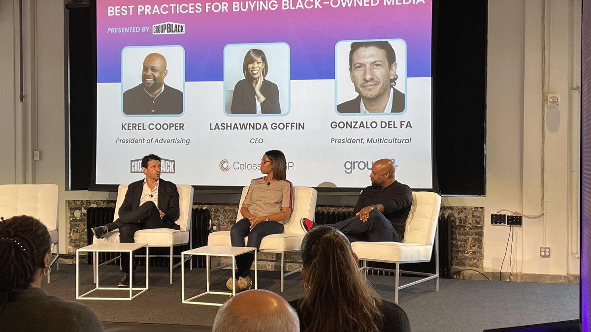 Happening now! DE&I Summit at #BrandSafetyWeek Kerel Cooper, @GroupBlack_Co, Gonzalo Del Fa, @GroupMWorldwide and Lashawnda Goffin, Colossus SSP discuss how to unpack the bias that exists in buying Black-owned media and build a better, more equitable future.