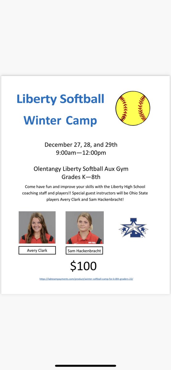 Come to our winter camp and meet 2 softball buckeyes @sam_hack24 @aveclark33  sign up with the link below labteampayments.com/product/Winter…