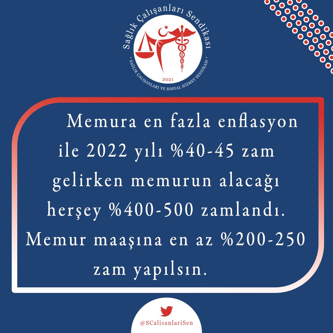Sağlık Calışanları Sendikası olarak
Açlık sınırının altında maaş olmaz diyoruz.!!! İnsan Onuruna Yakışır 
Tek Kalem Maaş Sabitlenmiş Vergi Dilimi Diyoruz 
@SCalisanlariSen 
<a href="/vedatbilgn/">Vedat Bilgin</a> <a href="/drfahrettinkoca/">Dr. Fahrettin Koca</a> <a href="/HMBakanligi/">T.C. Hazine ve Maliye Bakanlığı</a> <a href="/saglikbakanligi/">T.C. Sağlık Bakanlığı</a> 
#MemurHaykırıyor