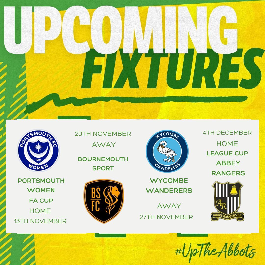 Abingdontownla1's tweet photo. 𝓤𝓹𝓬𝓸𝓶𝓲𝓷𝓰 𝓯𝓲𝔁𝓽𝓾𝓻𝓮𝓼

@PompeyWomen 🏡 (Fa Cup)
@BmthSportsLFC 🚗 
@WWFCWomen 🚗
@AbbeyRangersLFC 🏡 (League cup) https://t.co/GAL28oUJEU