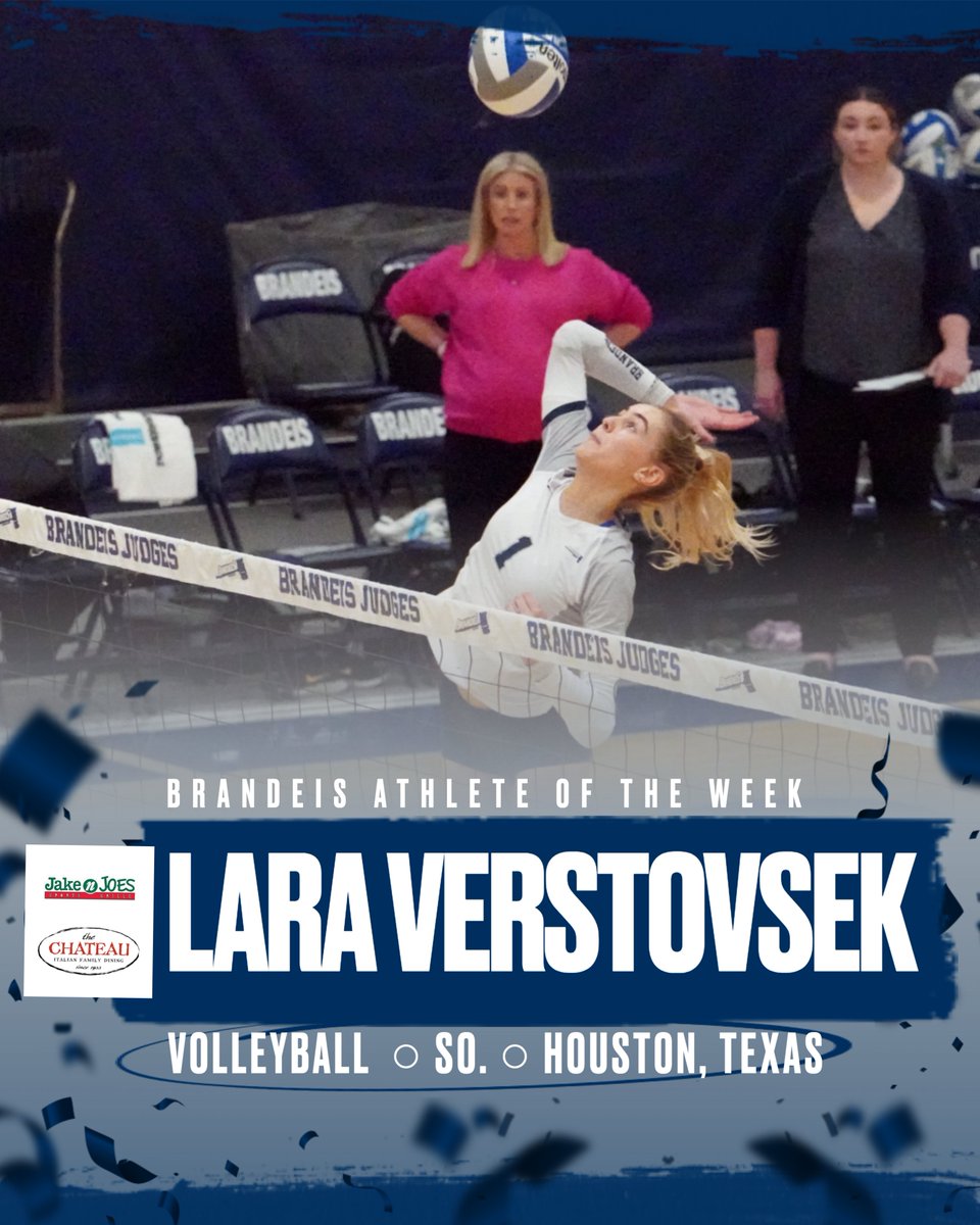 BrandeisJudges's tweet photo. We have a @JakeNJoes and @thechateauMA @BrandeisU Athlete of the Week two-fer this week, featuring Lara Verstovsek of @BrandeisVball and Makenna Hunt of @BrandeisWSoccer! https://t.co/zPxEy21dg7 #RollDeis https://t.co/cv67DSwy70