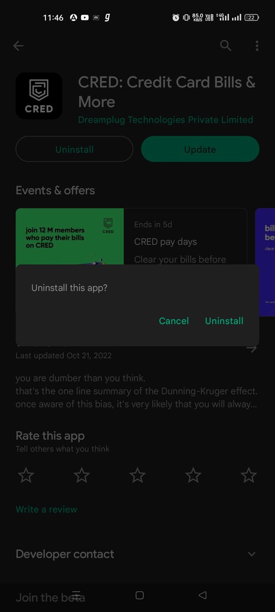 CMABuntii's tweet photo. @CRED_support For sure never would I use cred from next time uninstalling cred app @CRED_club https://t.co/aUsJmhsAKS
