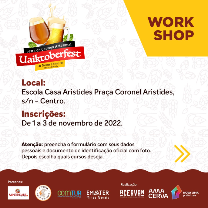 VisiteNovaLima's tweet photo. Se preparaaaa!
Workshop sobre o universo da Cerveja Artesanal temos!
As Inscrições vão de hoje a 03/11. Mais informações você encontra no  IG : @visite_nova_lima. https://t.co/xAA9WxlCPo