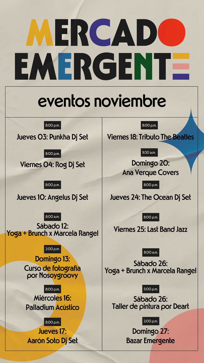 Ahora que el clima no es pretexto, les dejamos nuestra cartelera de eventos de este mes. Música, talleres, cursos, bazares… para esto estamos aquí. Somos mucho más que un espacio gastronómico, tenemos una agenda recreativa y cultural, y apoyamos el talento local. 
🍃💚🍃