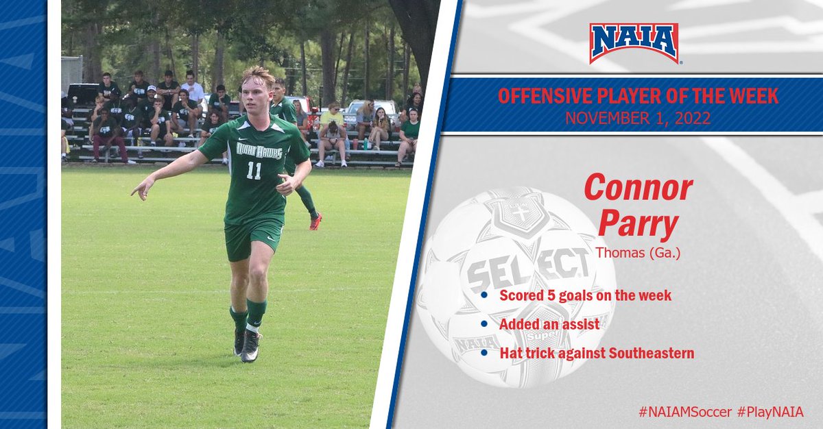 M⚽️ | Connor Parry of @TU_Night_Hawks is the NAIA Men's Soccer Offensive Player of the Week with 5 goals and an assist! Read more --> bit.ly/3dd7Dmq #NAIAPOTW #NAIAMSoccer #CollegeSoccer