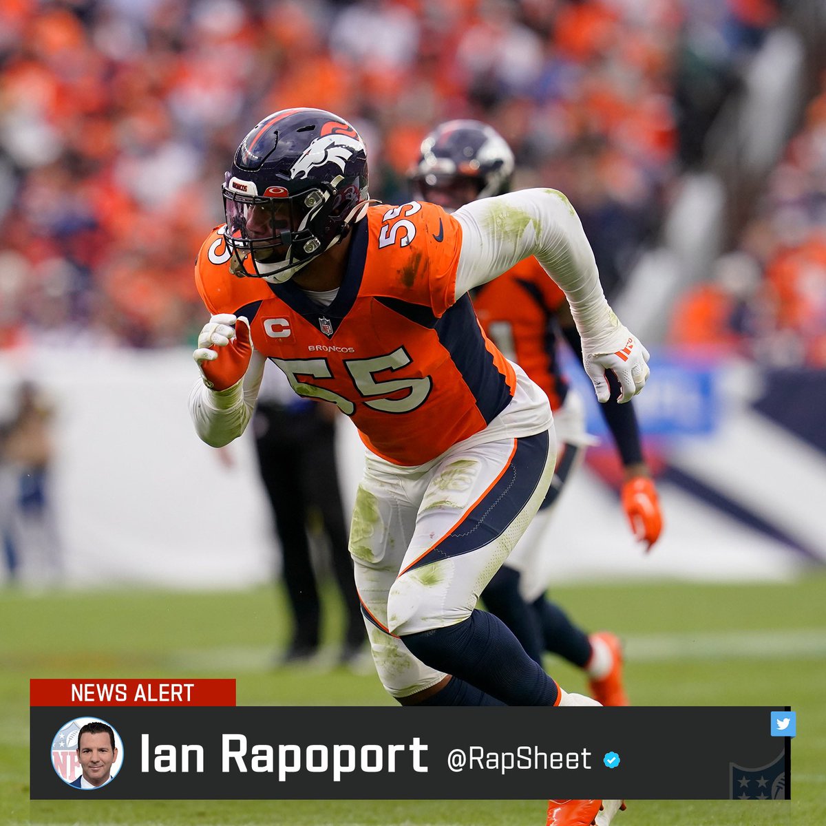 RapSheet's tweet photo. The #Broncos are completing a trade of star pass-rusher Bradley Chubb, sending him to #Dolphins for at least a 2023 1st round pick (they have SF’s), per me and @TomPelissero. Chubb gets to cash in financially now, too. https://t.co/q3NLx8U8hB