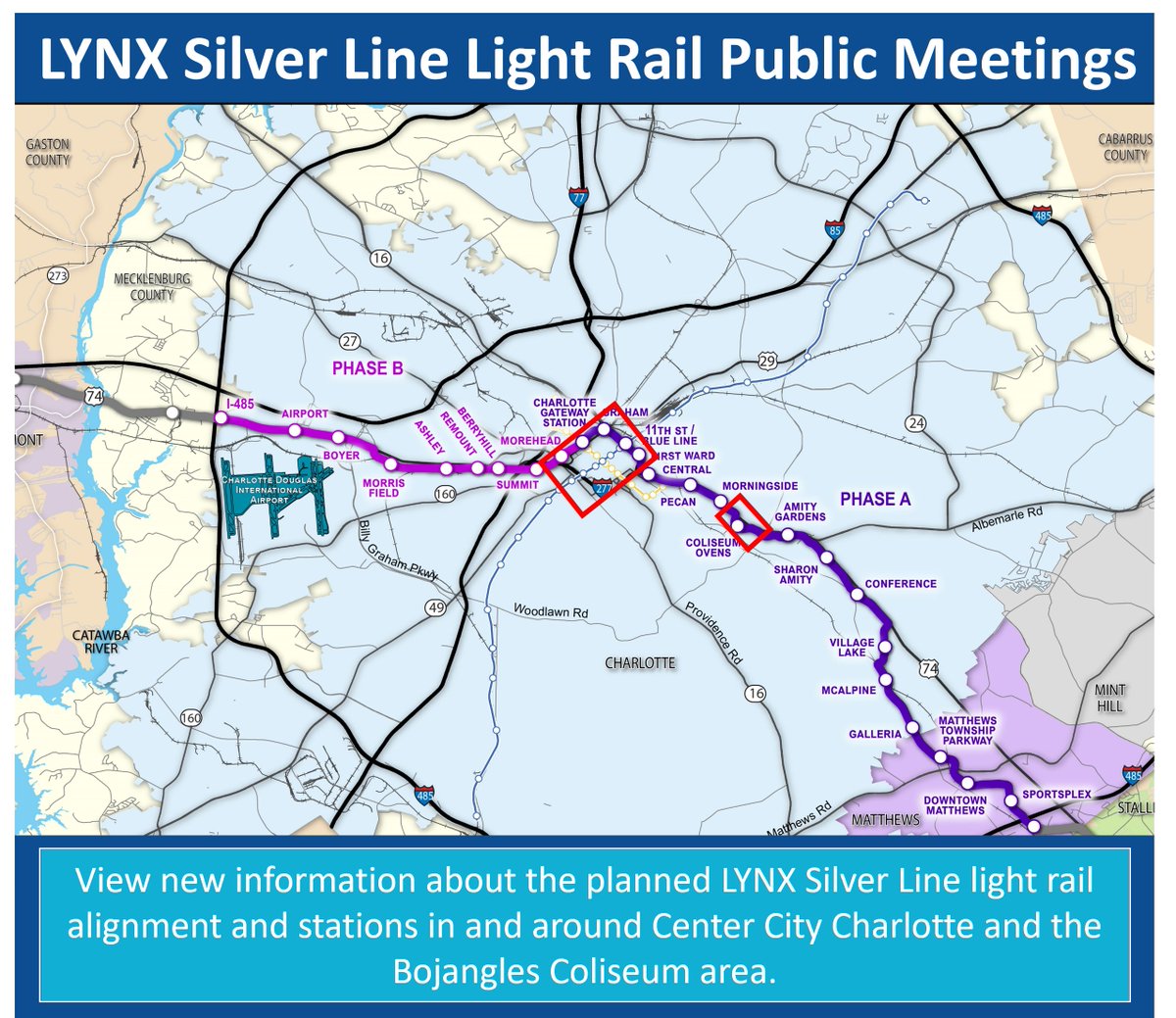 Join us for a live virtual meeting today at 5:30 p.m. or tomorrow at noon! The meetings will feature new information about the planned light rail alignment and stations in and around Center City Charlotte and the Bojangles Coliseum area.