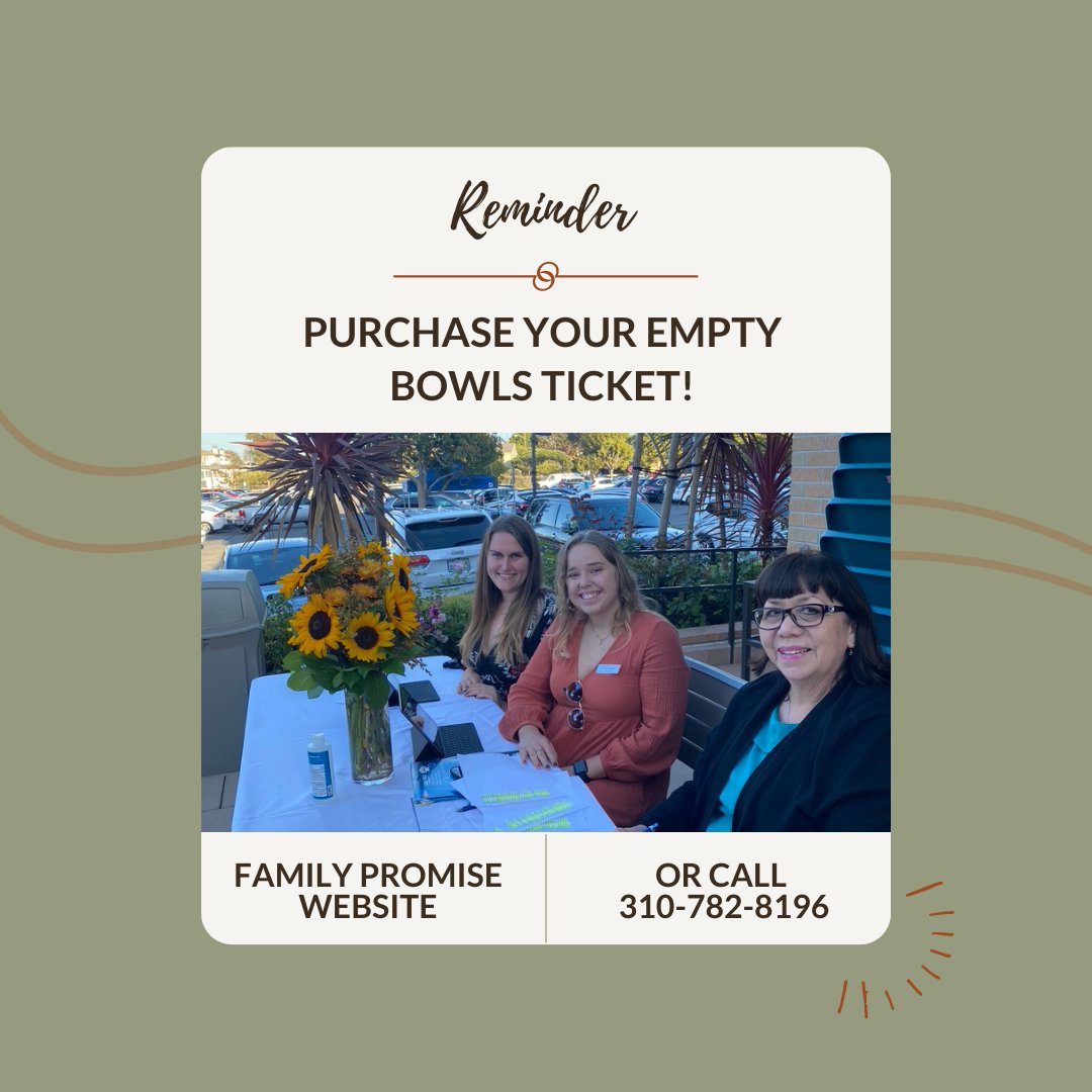 FamilyPromiseLA's tweet photo. Empty Bowls is this Saturday, November 5th! Thank you to our sponsors for supporting our 10th Annual Empty Bowls.  As a sponsor, your contribution is vital to continue our important work at Family Promise of the South Bay! https://t.co/YhNUctdPOx