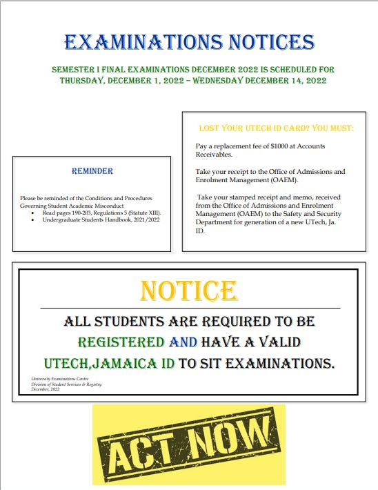 UTechRegistrar's tweet photo. Examination Notices for December 1 - December 14,2022 https://t.co/hdhxGoLwBk