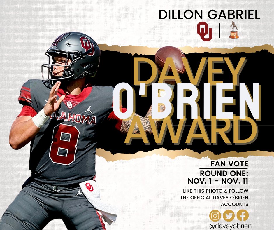 Time to get in the game and VOTE! #BoomerSooner--like your QB’s photo on the original posts from the official <a href="/daveyobrien/">Davey O'Brien National Quarterback Award</a> accounts. The top 5 vote getters on Twitter, Instagram &amp; Facebook will receive bonus committee votes to help decide our National Quarterback Award winner!