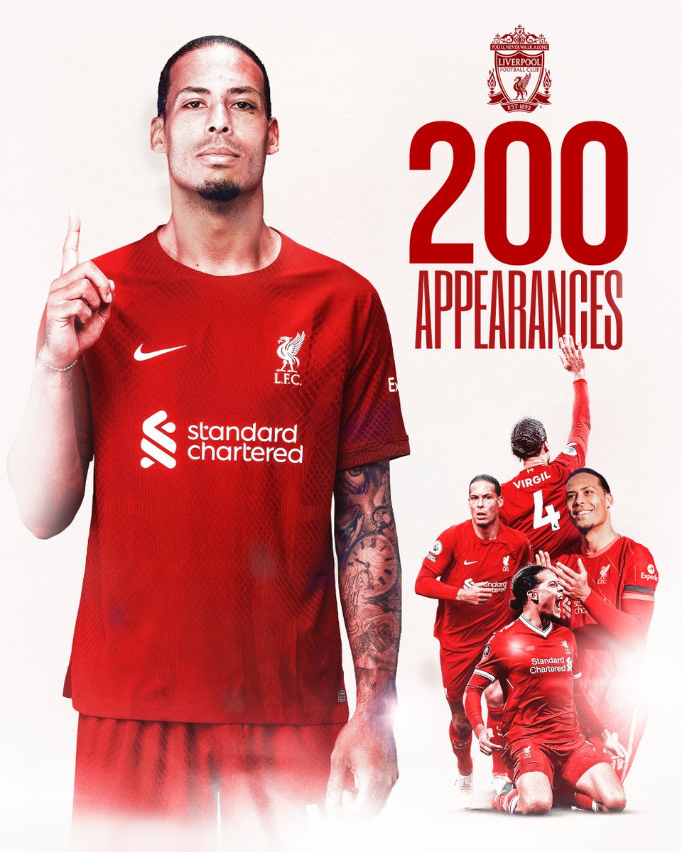 LFC's tweet photo. 200 Reds appearances up for @VirgilvDijk 👌 https://t.co/jvK0CdrCLO