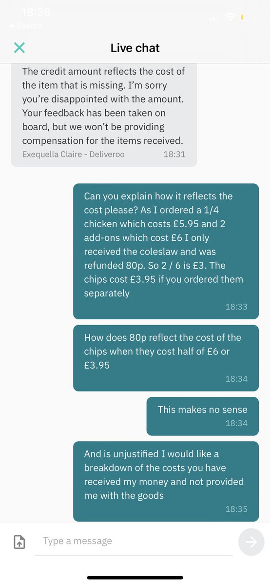 culley's tweet photo. @Deliveroo missing the chips from my @NandosUK it cost me £6 for the chips and coleslaw. I’ve been refunded 80p how does that work out, it costs £3.95 for chips. Great customer service here. Should I cancel my deliveroo plus subscription.. I think 🤔 so https://t.co/dVNA6L5qxj
