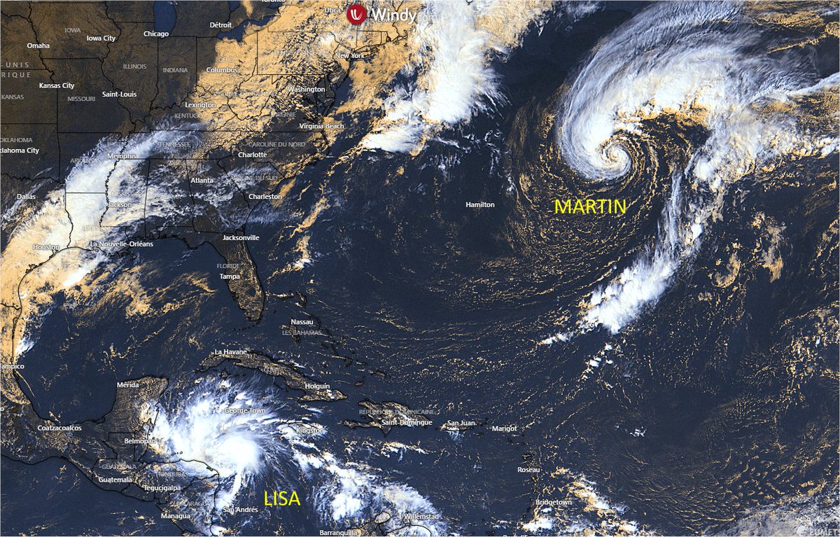 Les tempêtes tropicales #Lisa et #Martin sont nées dans l'Atlantique. Les deux devraient s'intensifier en ouragan. La principale menace vient de Lisa qui devrait toucher le Belize d'ici 24h. 