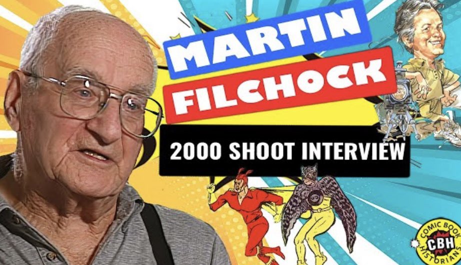 Comichistorians's tweet image. Click to watch: youtu.be/QeCp7x04fZA. #PlatinumAge great, Martin Filchock in 2000 his entry into #comicbooks in the 1930s, #BillCook at #ComicsMagazine Company, #MightyMan at #Centaur, working w/ #BillEverett, #JackCole, #LloydJacquet, &amp;amp; why he worked as a #cartoonist.