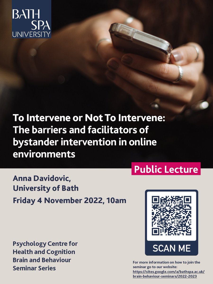 Join us for a public seminar this Friday at 10:00 - Anna Davidovic on the barriers and facilitators of bystander intervention in online environments - Info Below: