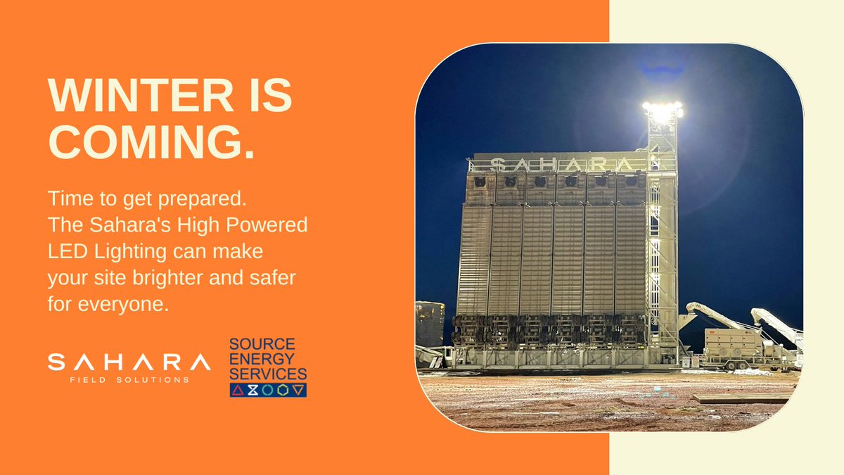 SESLogistics's tweet photo. With daylight hours getting shorter, lighting is going to become essential for crews. #DYK that our Sahara unit, with its LED lights, helps eliminate shadows at site, reducing hazards &amp; making it brighter &amp; safer overall? Contact saharasales@sourceenergyservices.com for more info https://t.co/Gzr4OcR5n4