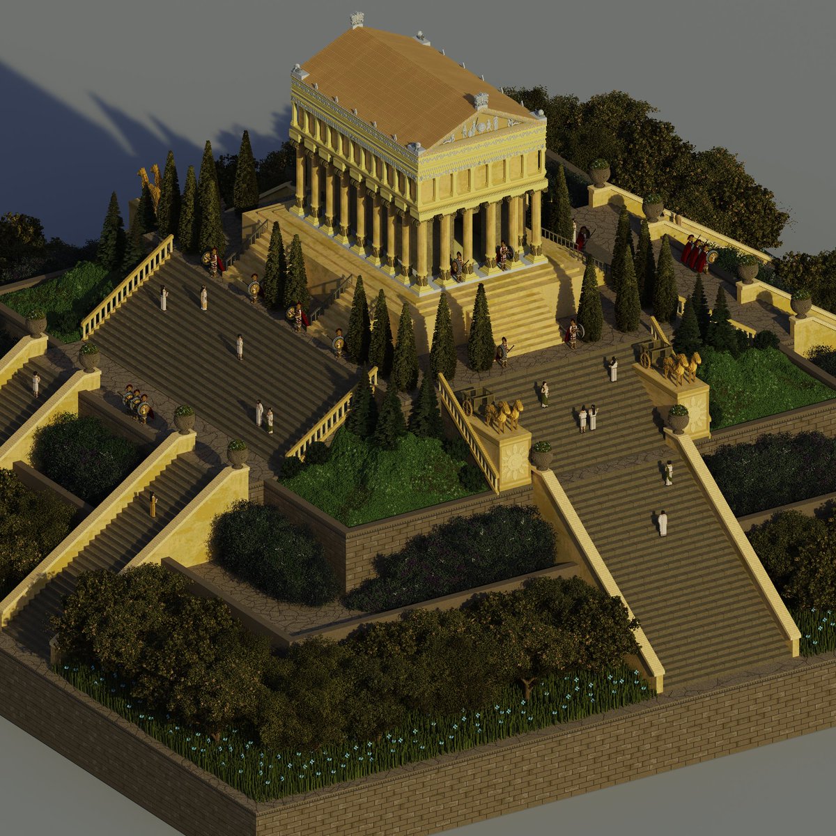 Temple of Artemis🙋🏼‍♀️🏗🧱 
Model vs. Render 
#voxelart  #voxel