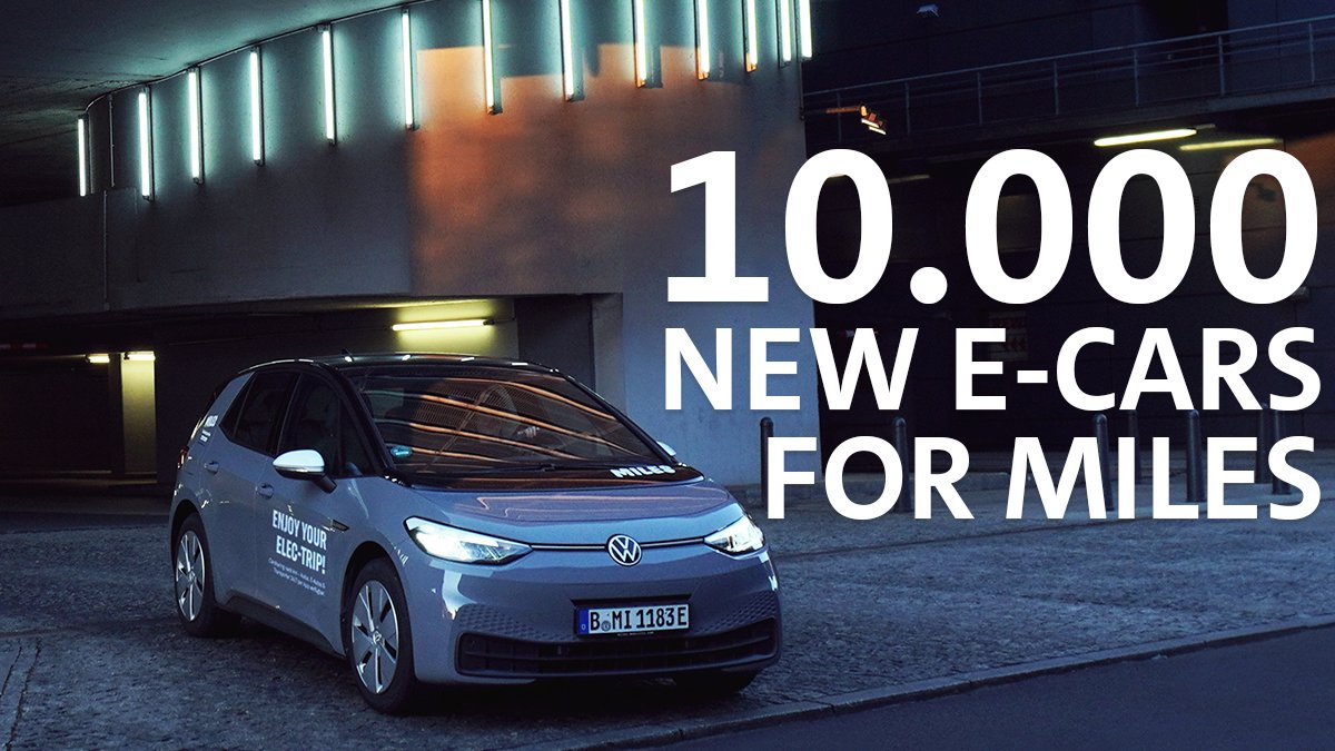 VWGroup's tweet photo. 🚗🔋 🥳 10.000 new #VWGroup e-cars for @MILESmobility! Enjoy electric #carsharing with additional @AudiOfficial, @Cupra &amp; @volkswagen models in Germany. #MILES will also be integrated in the #Volkswagen mobility platform to improve our mobility service offer with greater choice. https://t.co/gLGkrsZHAl