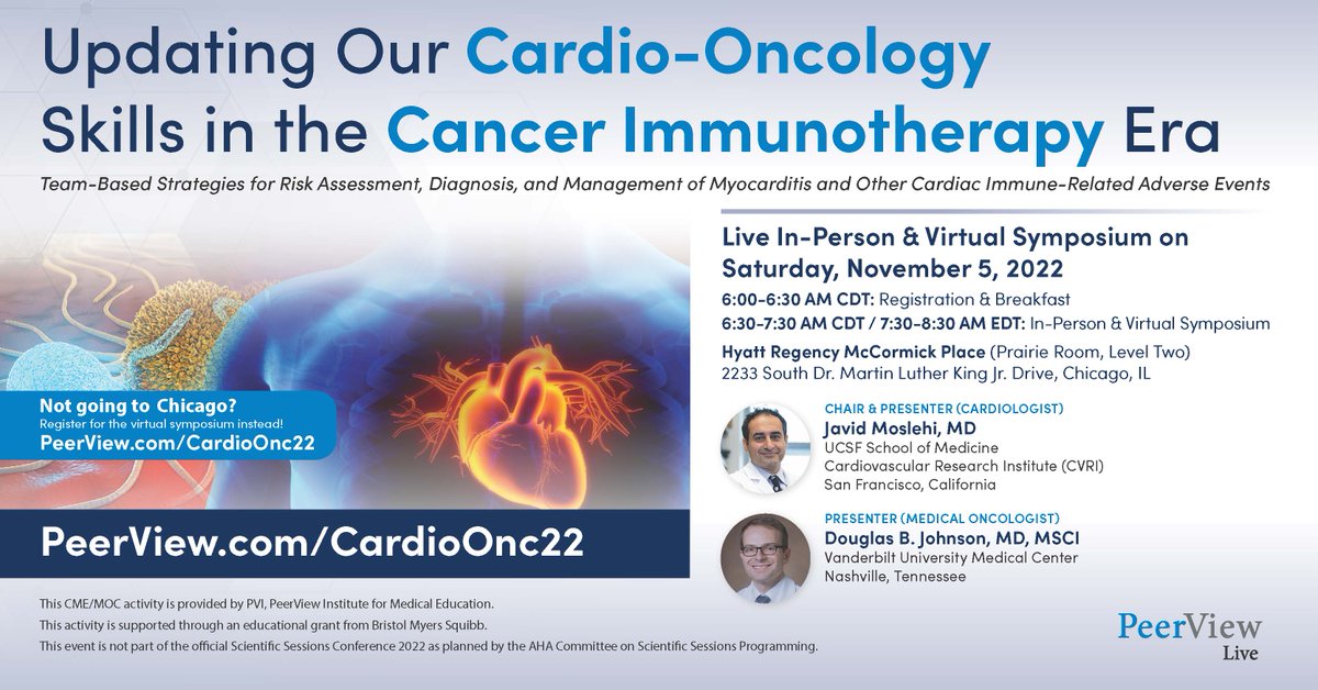 If you will be at #AHA22 &amp; interested in #CardioOnc or #CardioImmunology, come learn about cancer immunotherapies! Lots of new information to share! <a href="/ksase/">Kazuhiro Sase</a> <a href="/OncoCard_Ganken/">Taro Shiga, MD, PhD</a> <a href="/arjunkg/">Dr Arjun Ghosh (London Cardio-Oncology)</a> <a href="/SverdlovAaron/">Aaron Sverdlov</a> <a href="/AbbeyDiaz_says/">abbey diaz</a> <a href="/TRassafMD/">Tienush Rassaf</a> <a href="/MedscapeCME/">Medscape Education</a> <a href="/CMHC_CME/">Cardiometabolic Health Congress</a> <a href="/oncology_cardio/">CardioOncology Poland</a> <a href="/NicolaMaurea/">Nicola Maurea MD, FACC, FESC</a>