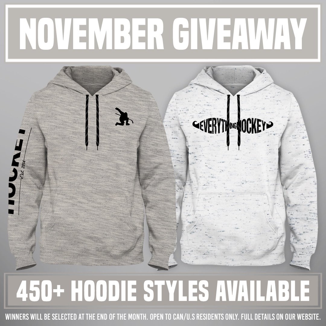 EHClothing's tweet image. ❄️November Giveaway❄️

ENTER FOR A CHANCE TO WIN…

I.) Entry on our website📲: everythinghockey.com/hoodiegiveaway

II.) Retweet for a bonus entry!🔁

Two winners will be selected on November 30th. Over 450 Hoodie designs are available to choose from!