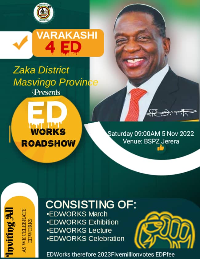 We know you have missed #EDWORKS ROADSHOWS.  We have got you covered.  Chakachaya paZaka. The Roadshow will be comprised of #EDWORKS Exhibition,  #EDWORKS celebrations,  #EDWORKS Quiz #EDWORKS Lecture.  Open your social media today and support the visionary leader!!!!