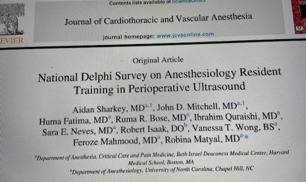 New paper in @JCVonline by @BIDMCAnesthesia #mededucation researchers led Dr. Aidan Sharkey used national #delphisurvey to identify key components for #perioperativeultrasound training recommendations for #anesthesiaresidents. pubmed.ncbi.nlm.nih.gov/35999114/ @saraeneves