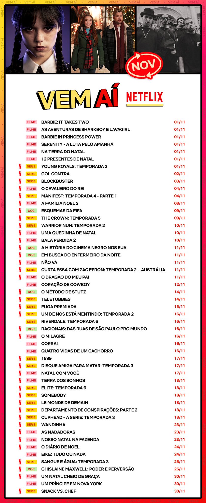 Netflix: Confira o calendário de estreias em novembro