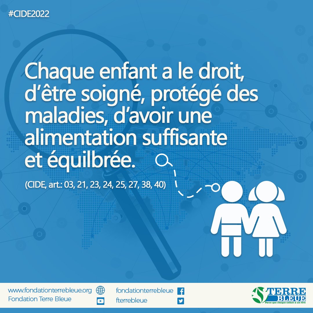 fterrebleue's tweet photo. #CIDE33
En adoptant la CIDE, les états membres de l'ONU ont pris l'engagement de garantir à chaque enfant le droit d'être soigné, protégé des maladies, d'avoir une alimentation suffisante et équilibrée, selon les termes des articles 03 - 21 - 23- 24 - 25 - 27 - 38 et 40. https://t.co/U5ph8OHihe