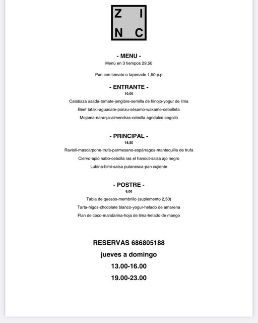 RestauranteZinc's tweet photo. Nuestro nuevo menú para las próximas dos semanas, en tres tiempos. A elegir entre tres opciones de entradas, tres opciones de plato principal, tres opciones de postres
Puedes pedir el menú entero o pedir parte del mismo.
#gastronomia  #mutxamel  #alicante #restaurante #Muchamiel https://t.co/YDYO291GZd