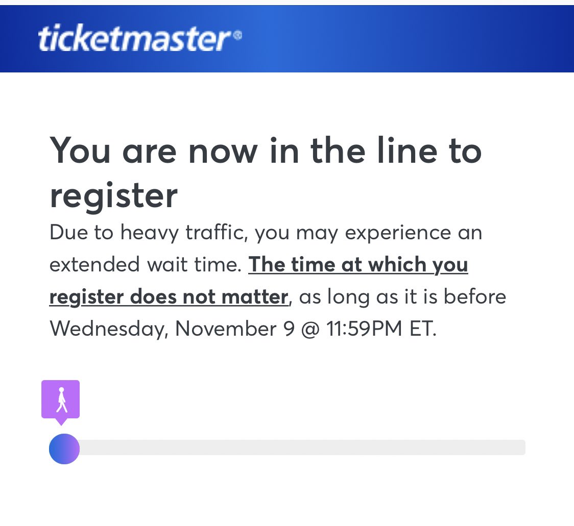 HilaryHerr's tweet photo. This @taylorswift13 verified fan queue on @Ticketmaster is giving me big Florida Unemployment 2020 vibes 👀 this little guy couldn’t be moving any slower. https://t.co/hxcq9cBd95