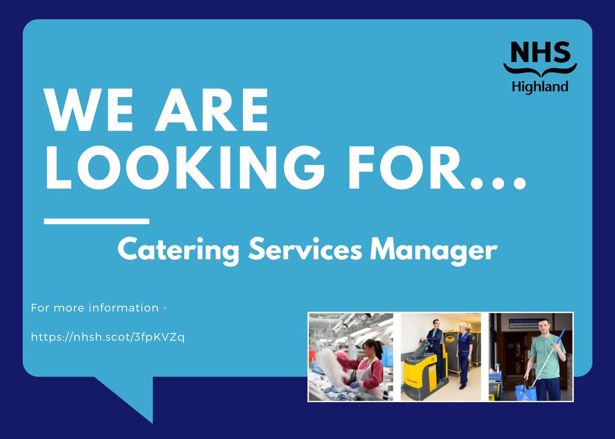 We're hiring! Catering Services Manager - Raigmore We're looking for someone who can demonstrate excellent leadership & communication to manage Catering Services, ensuring we provide a 1st class service to patients & service users. For more info - nhsh.scot/3fpKVZq