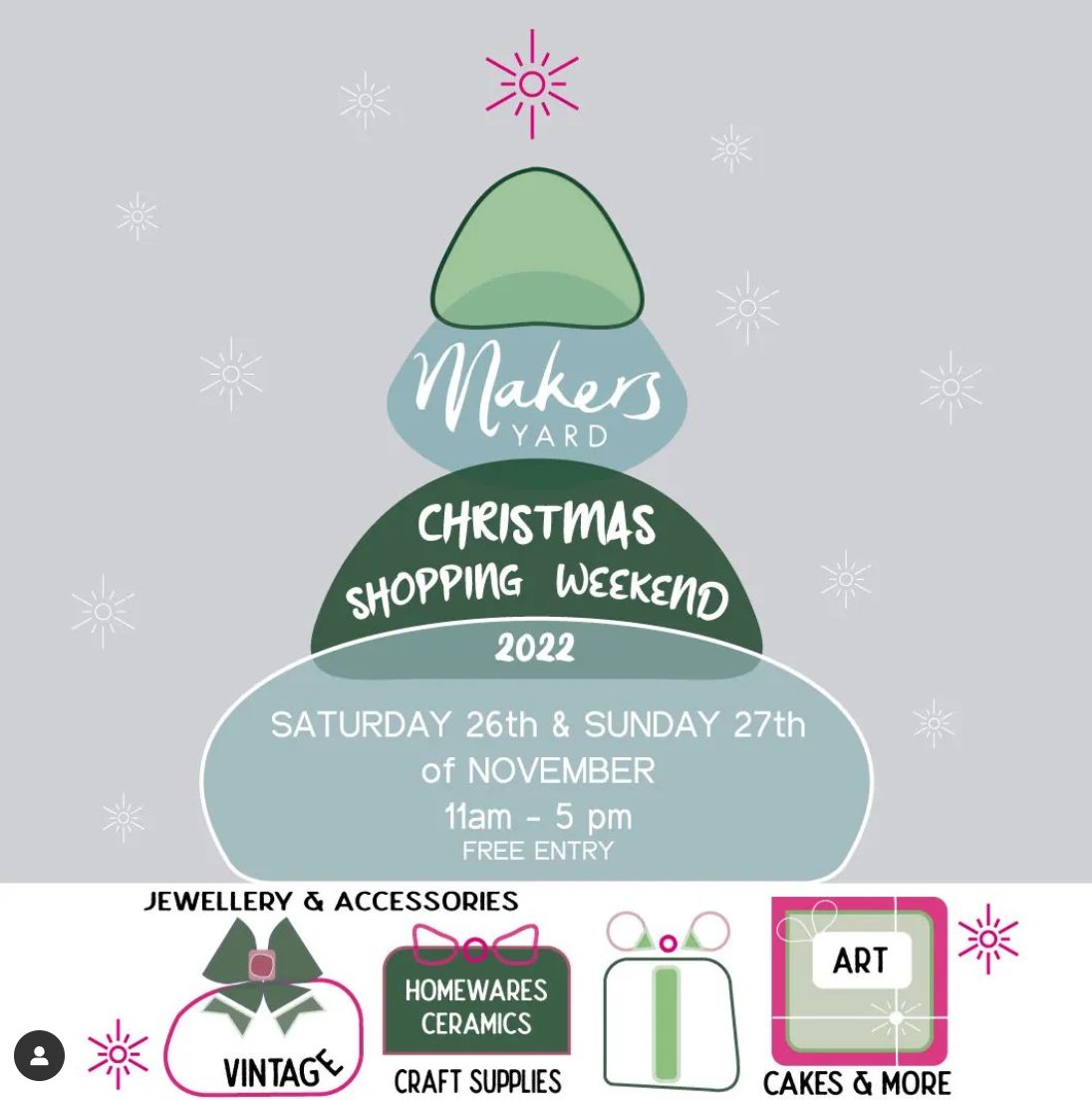 Makers' Yard #Christmas #Shopping Weekend!
Sat 26 &amp; Sun 27 November, 11am-5pm, free entry.
With Xmas shopping in mind, #artists &amp; designer-#makers invite you in to browse &amp; buy their wares &amp; see their making spaces at 82 Rutland St!
bit.ly/3Sm0fo2
Poster by Ruth Nutting