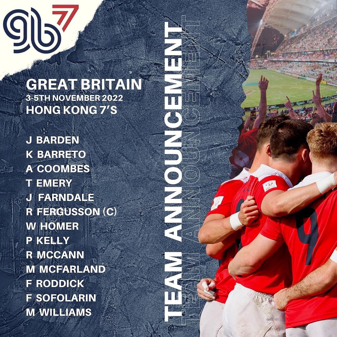 Your #GB7s Mens Team for the Hong Kong 7s🚨 👨‍✈️Robbie Fergusson Captains the side 🔙Max McFarland returns to the @worldrugby7s series 🧢Kaleem Barreto, Will Homer & Femi Sofolarin set to represent GB for the first time #PushingTheBoundaries | #HK7s