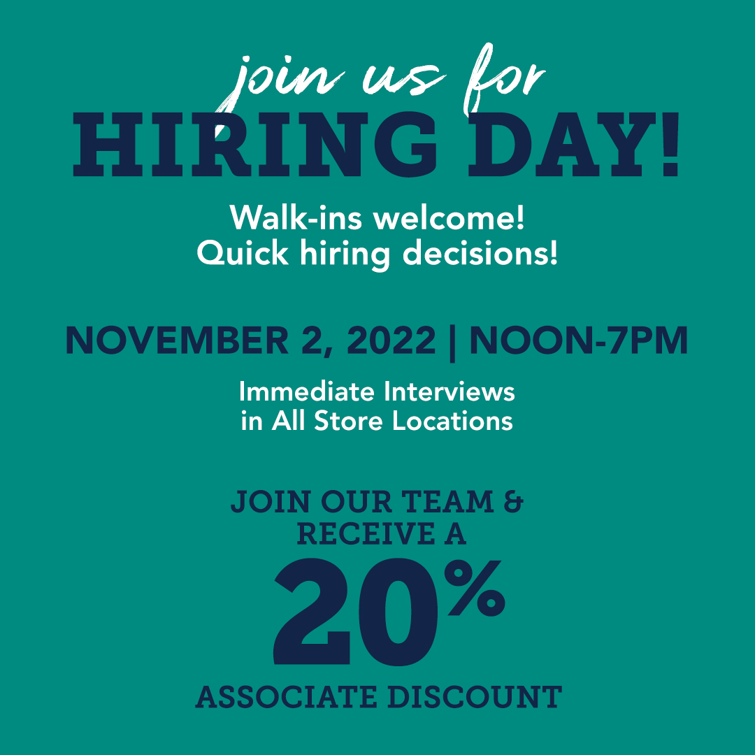 Want to work where you love to shop? Join us for #HiringDay tomorrow to apply for immediate openings with our store teams. Explore new and exciting opportunities to join the #CTS family!